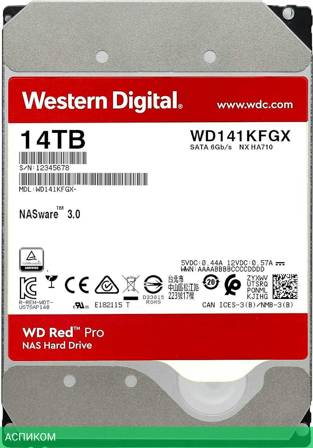 Жесткий диск WD 14TB NAS Red Pro (WD142KFGX)