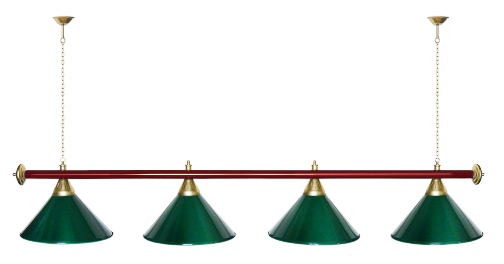 Лампа STARTBILLIARDS 4 пл. (плафоны зеленые,штанга зеленая,фурнитура золото)