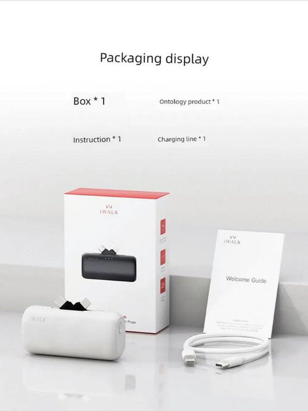 Внешний аккумулятор iWalk, с сдвоенным разъемом USB-C/Lightning,  5000 mAh 20W, черный