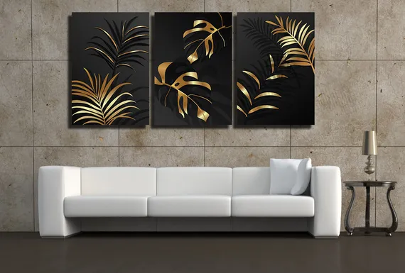 Модульная картина "Триптих золотых листьев"