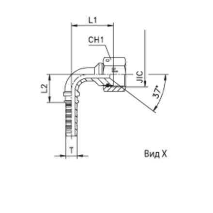 Фитинг DN 06 JIC (Г) 9/16 (90) (накидная гайка)