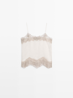 Massimo Dutti Топ из жатой ткани, бежевый