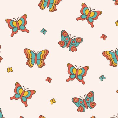 Ретро бабочки на бежевом фоне. Хиппи стиль 70-х