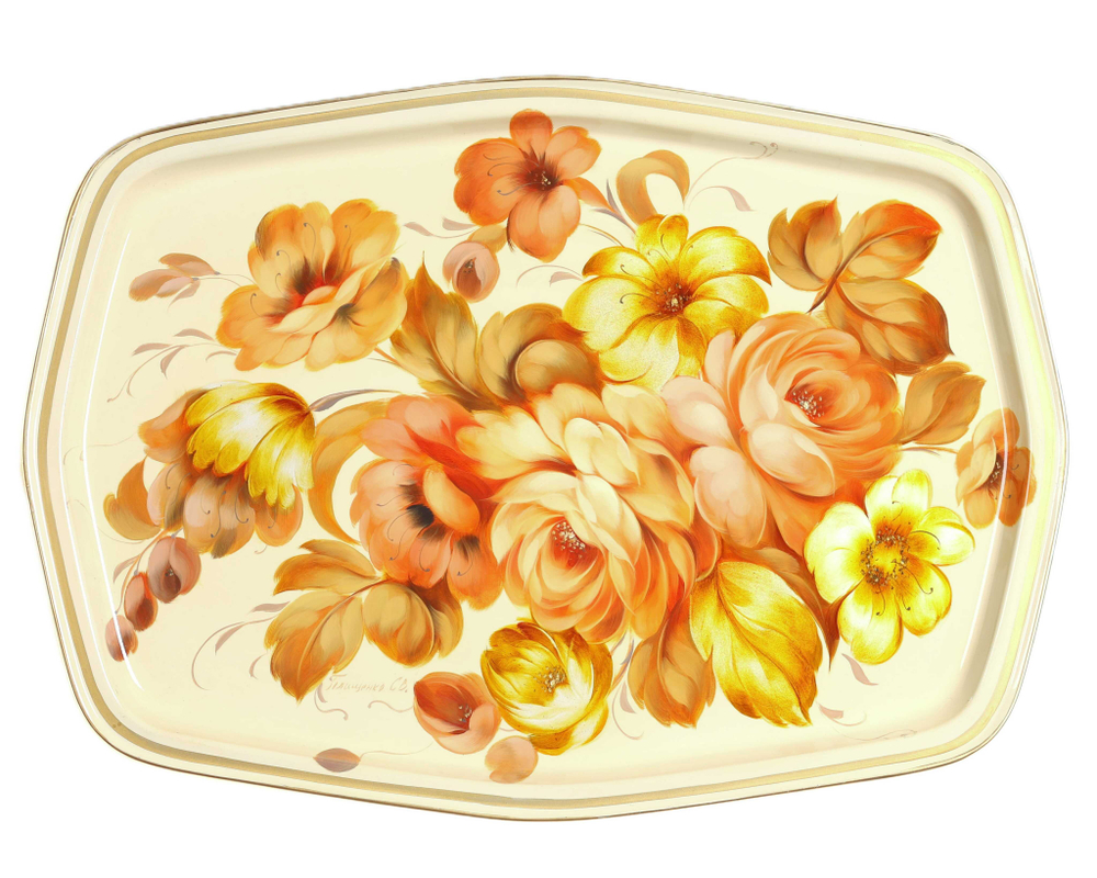 Жостовский поднос декоративный, размер 45х32 см (A18), металлический