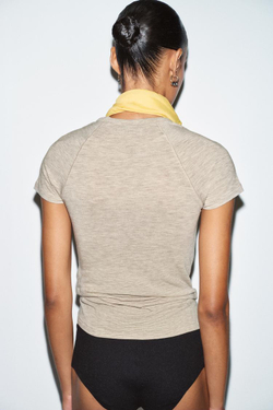 ZARA ФУТБОЛКА С КОРОТКИМИ РУКАВАМИ РЕГЛАН, БЕЖЕВЫЙ МЕЛАНЖ