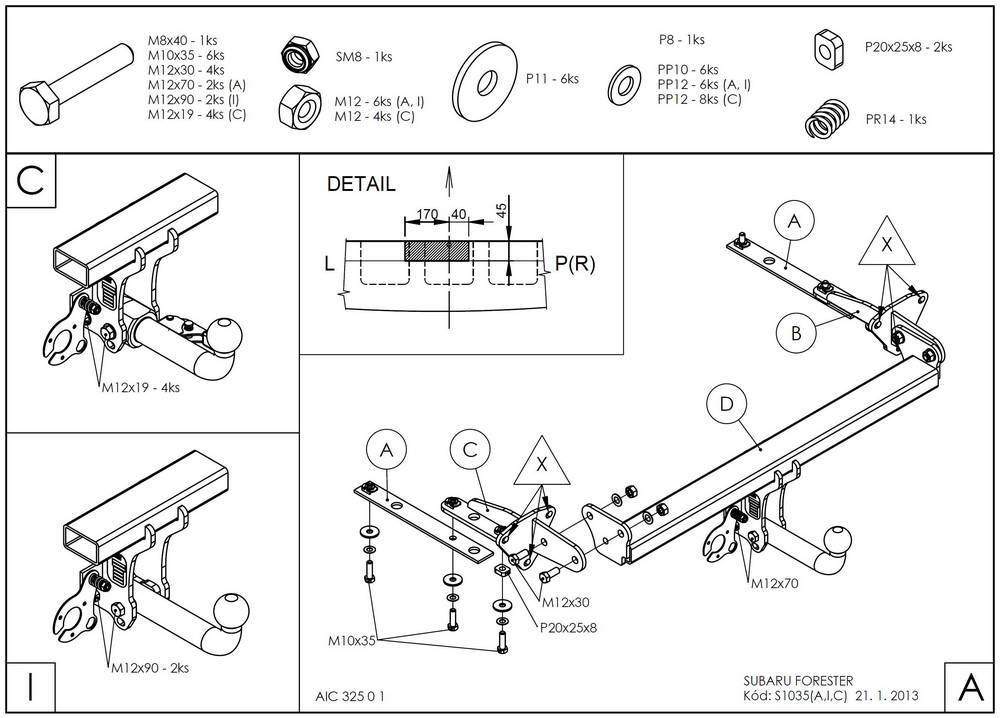 Фаркоп оцинкованный Galia S103A для Subaru Forester 2007-2013(паспорт и сертификат в комплекте)(без электрики)