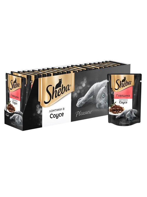 Влажный корм Sheba Pleasure для взрослых кошек, говядина, ломтики в соусе, 24 шт x 85 г