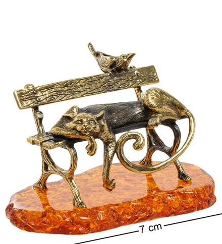 Народные промыслы AM-1922 Фигурка «Кот Солнечный день» (латунь, янтарь)