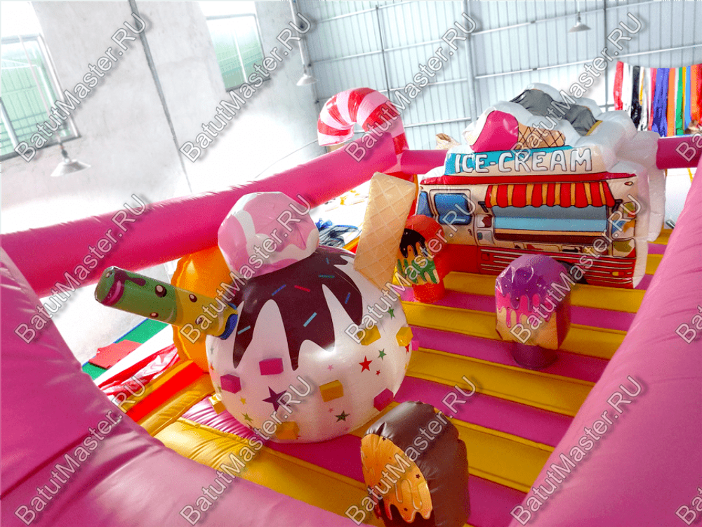 Коммерческий надувной батут "Мороженое розовое" 6*4*2,8 м