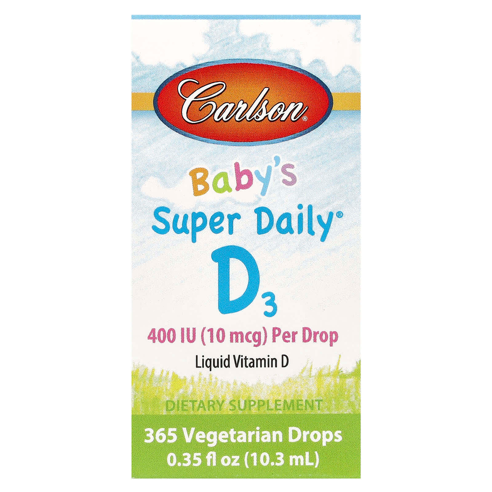 Carlson, Super Daily, витамин D3 для детей, 10 мкг (400 МЕ), 10,3 мл (0,35 жидк. унций)