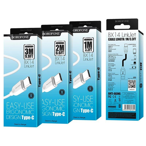 Дата-кабель универ. USB Type-C 3 м, 3А, белый (BOROFONE)