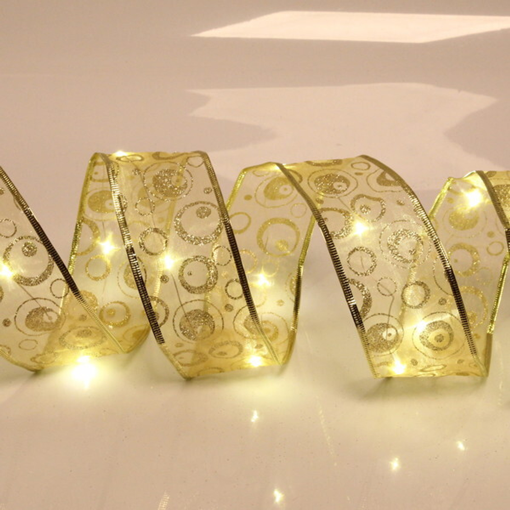 Гирлянда для дома ЛЕНТА ДЕКОРАТИВНАЯ «Морозные узоры» 2,0 м, 6 см (на батарейках), Золото (подсветка теплый белый)