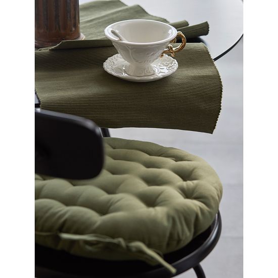 Подушка на стул круглая из хлопка оливкового цвета из коллекции essential, 35 см