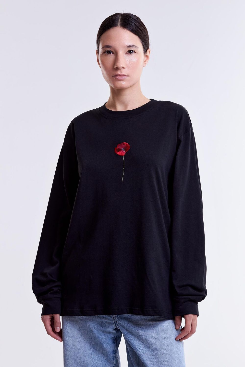 Лонгслив Гербарий Мак Черный