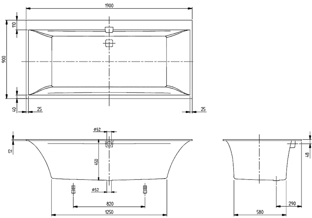 Квариловая ванна Villeroy&Boch Squaro Edge 12 190x90 UBQ190SQE2DV-01 без гидромассажа