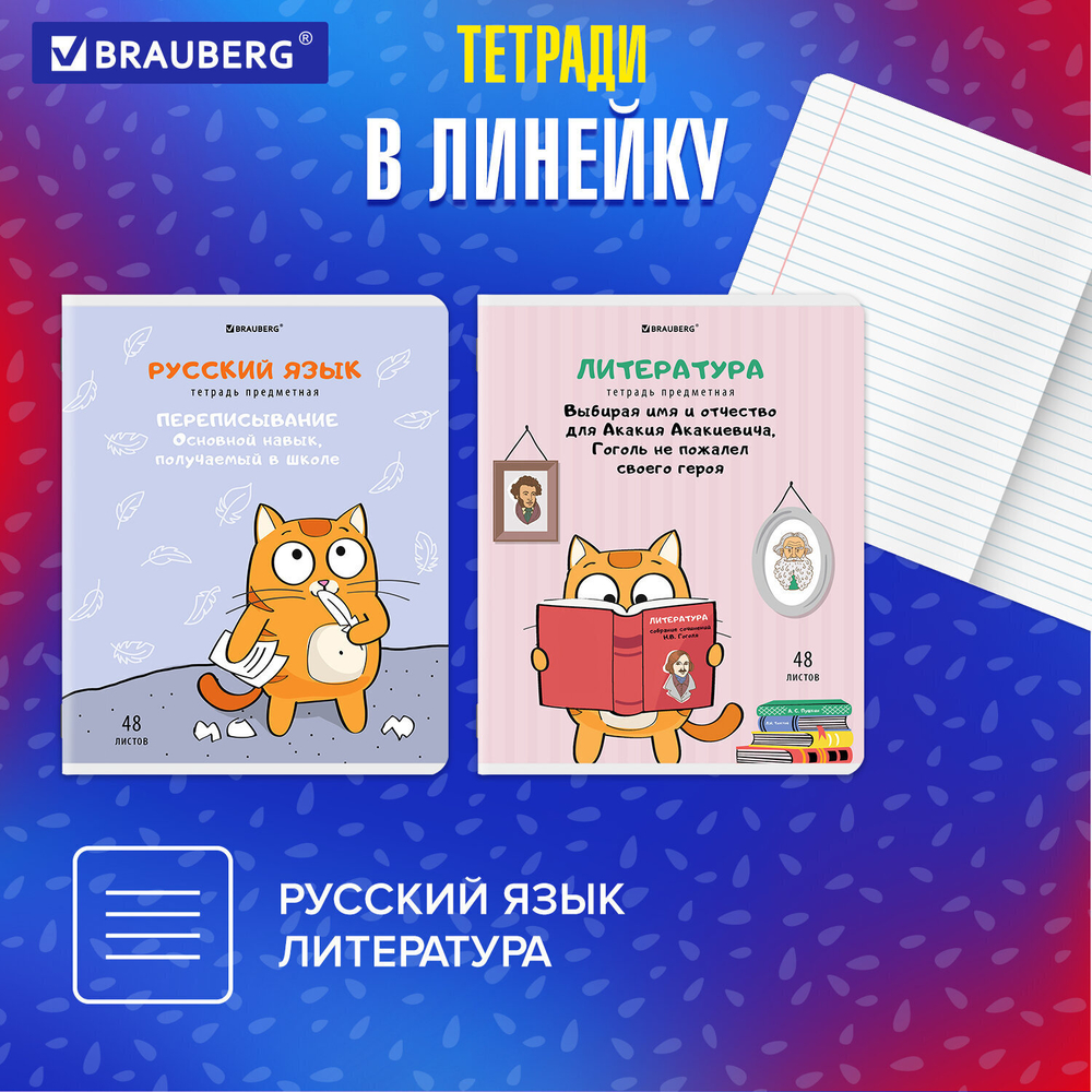 Тетради предметные комплект 12 ПРЕДМЕТОВ 48 л. TWIN-лак BRAUBERG "КОТ-ЭНТУЗИАСТ" (2 штуки в упаковке)
