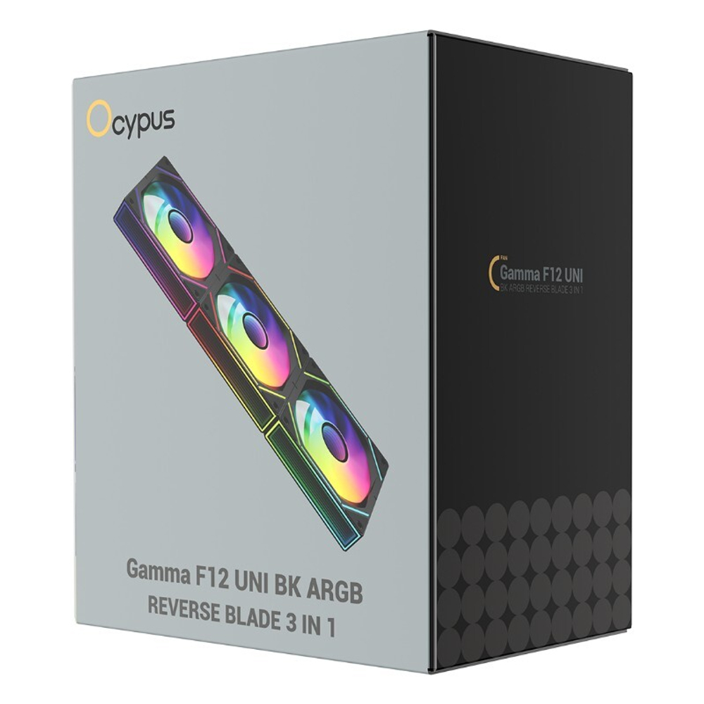 Вентилятор для корпуса Ocypus Gamma F12 UNI BK ARGB REVERSE BLADE 3 IN 1, 3x120x120x25mm, 4-PIN PWM, 800-1800 RPM, 31 DBA