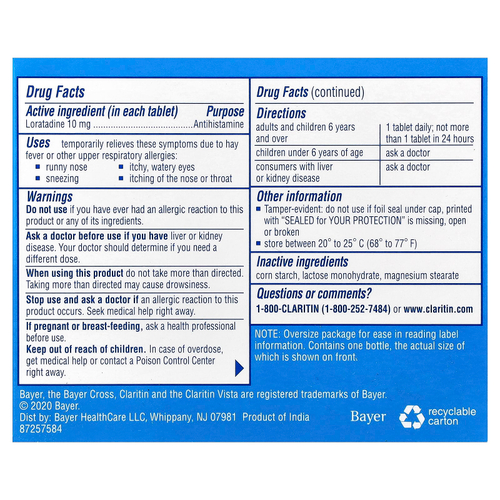 Claritin, Non-Drowsy, лоратадин в таблетках, 10 мг, 30 таблеток