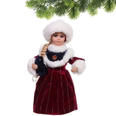 Снегурочка музыкальная «Новогодний день» 30 см в бордовой шубке