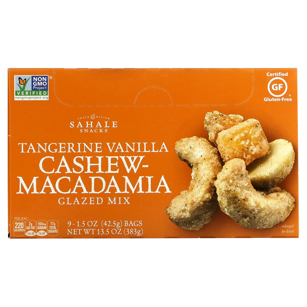 Sahale Snacks, Глазированная смесь, мандарин, ваниль, кешью и макадамия, 9 пакетиков, 42,5 г (1,5 унции) каждый