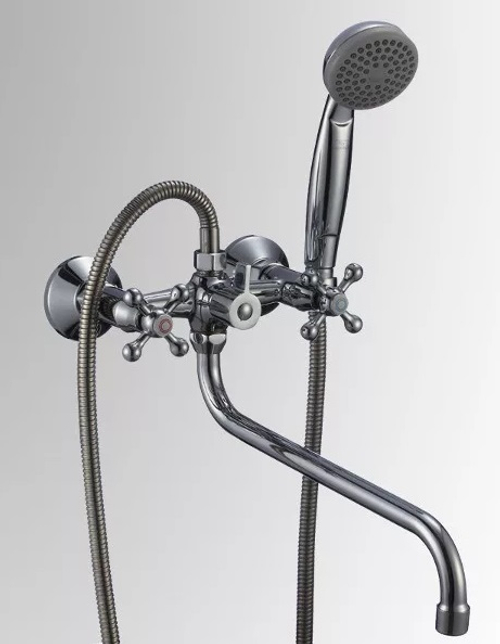 СЛ-ДВ-Е31 Смеситель для ванны с длинным изливом ,переключатель флажковый, комплект, двуручный.Е31