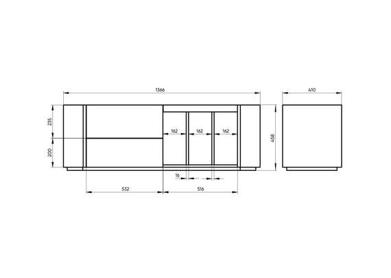 Тумба Lagom под ТВ 2 ящика 3 ниши ширина 140 см (молочный)