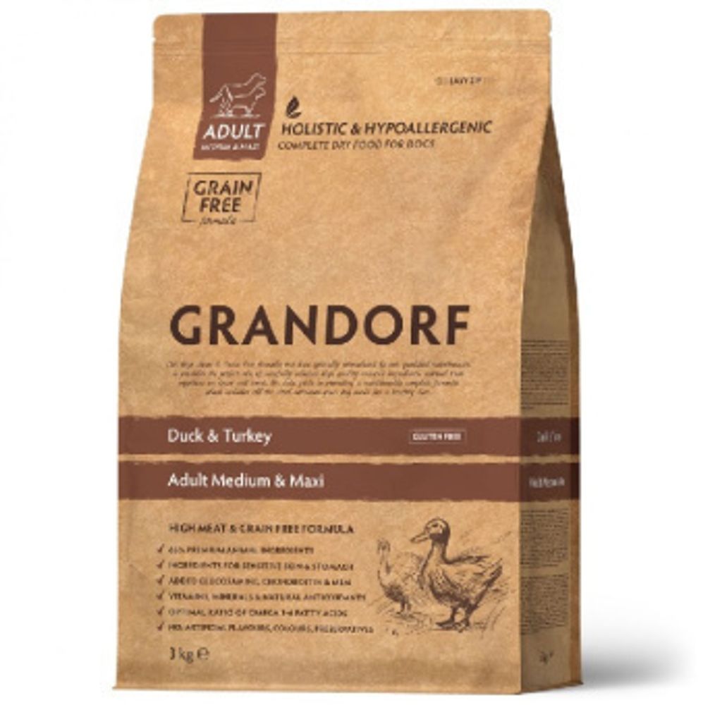 Grandorf 1кг Adult Medium &amp; Maxi Holistic Duck &amp; Turkey для собак средних и крупных пород, утка с индейкой