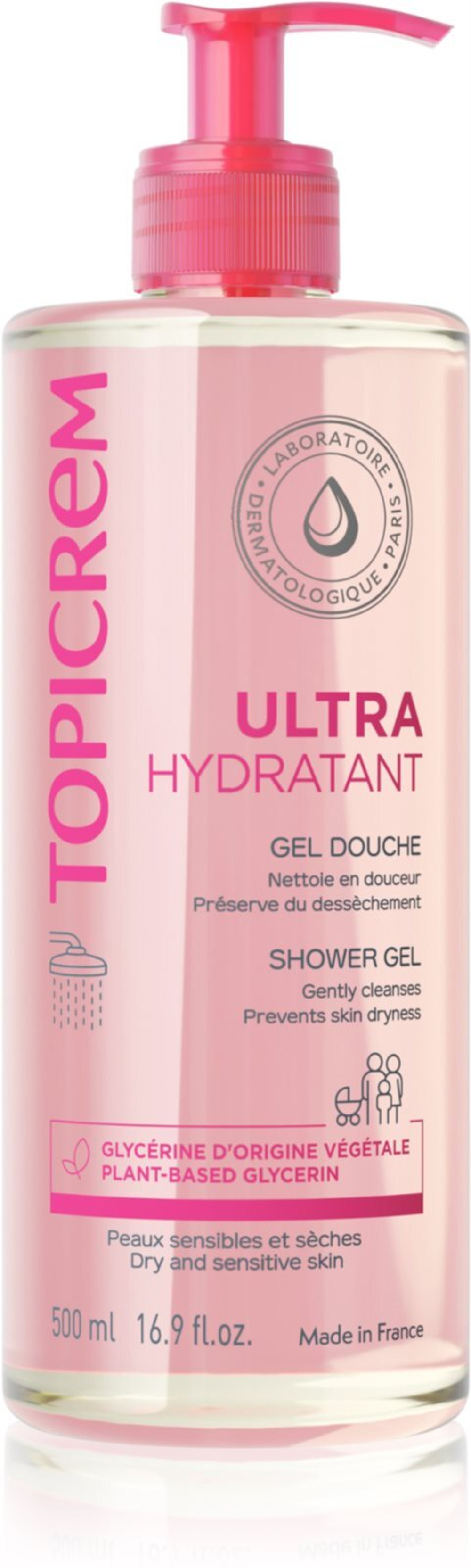 Topicrem UH BODY Gentle Cleansing Gel - нежный гель для умывания лица, тела и волос /   500  ml  / GTIN 3700281702415