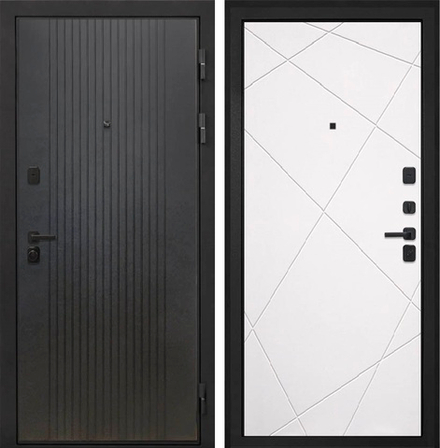 Входная металлическая дверь Интекрон Профит Лофт черный / Лучи Силк милк (белая, без текстуры)