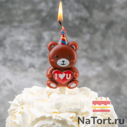Свеча для торта «Мишка с сердцем» (бурый, 10 см)