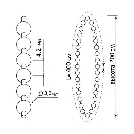 Цепь-петля для рулонных штор 3,2 х 4,2 мм закольцованная 400 см H=200 см, белая