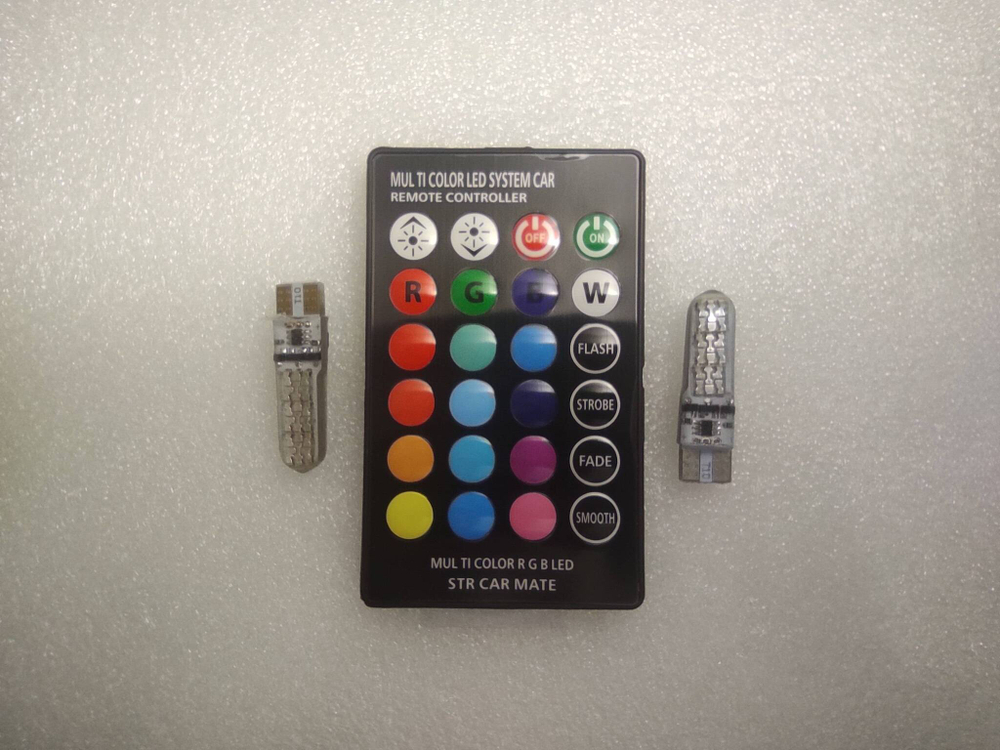 Комплект LED RGB ламп в габариты с пультом LightSpace T10 W5W SMD5050 16 цветов