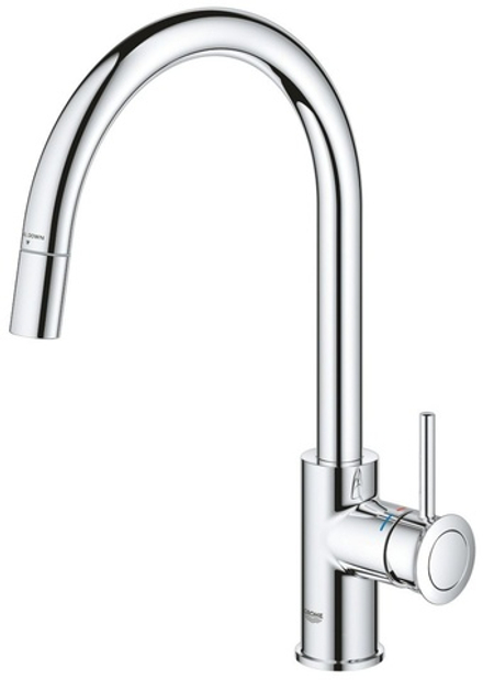 Смеситель для кухни GROHE BauClassic высокий выдвижной C-образный излив (30573000)