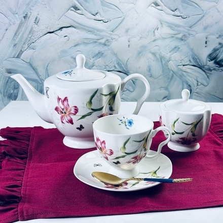 Lenardi 205-976 Чайный сервиз 14пр. 240 мл FLOWERS в под.уп.(х3)Костяной фарфор