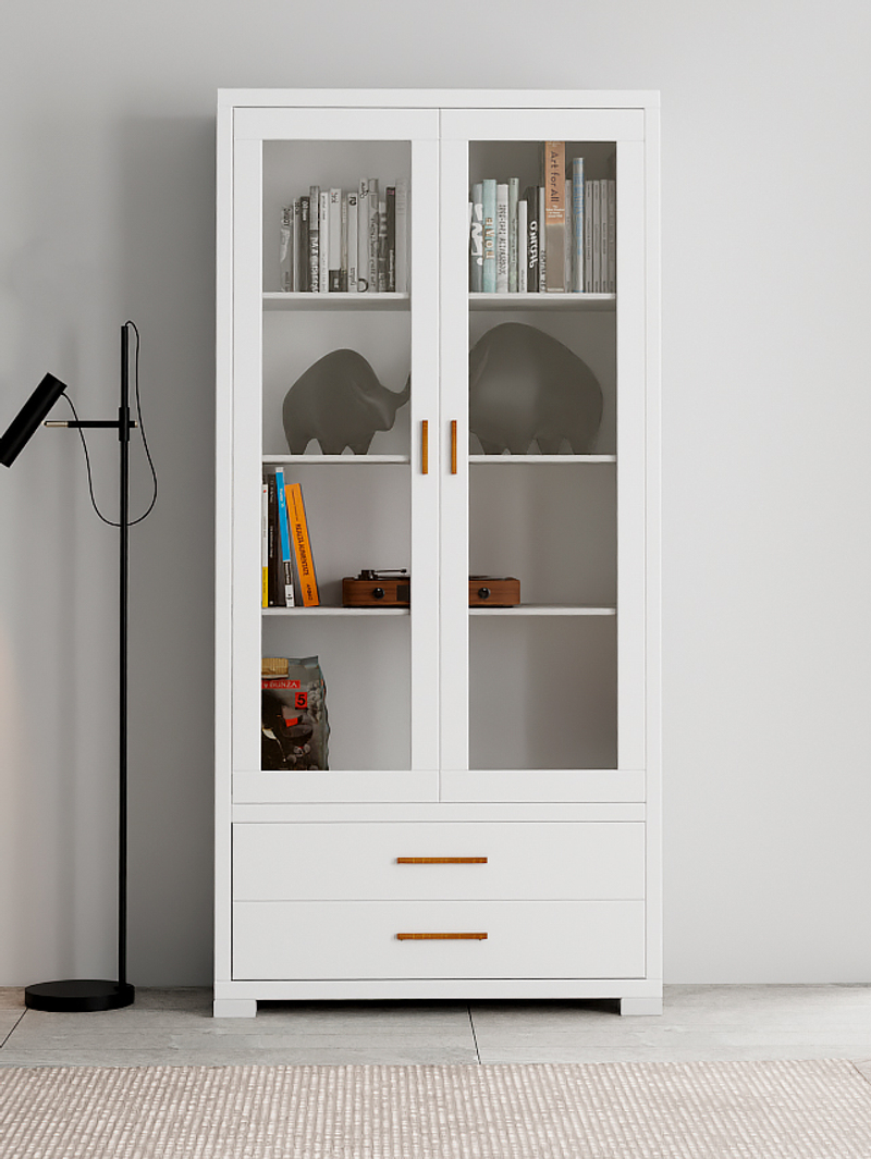 Шкаф витрина 100х43х204, Мэдисон, стеклянная для посуды книг, в гостиную, столовую, буфет стеклянный, МДФ, белый, Dipriz