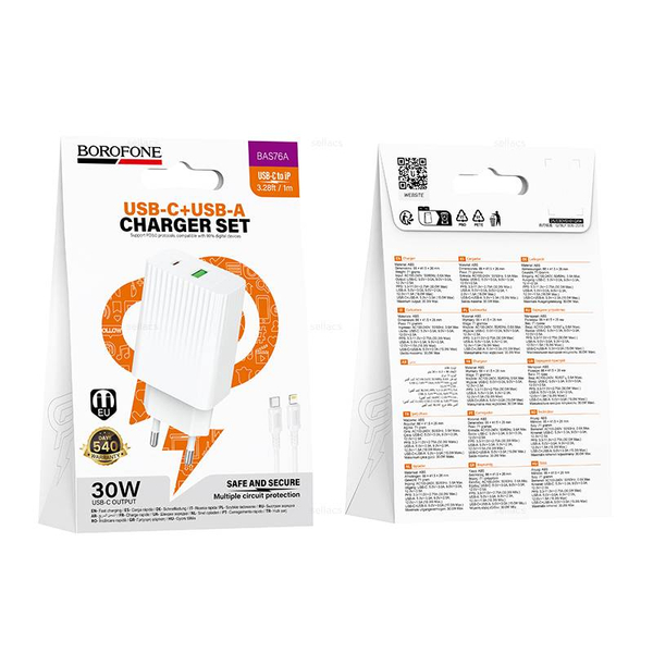 Зарядное устройство для Lightning PD30W+QC3.0 Borofone BAS76A (white)