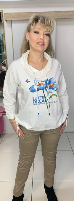 Белая толстовка-блузон с синим принтом