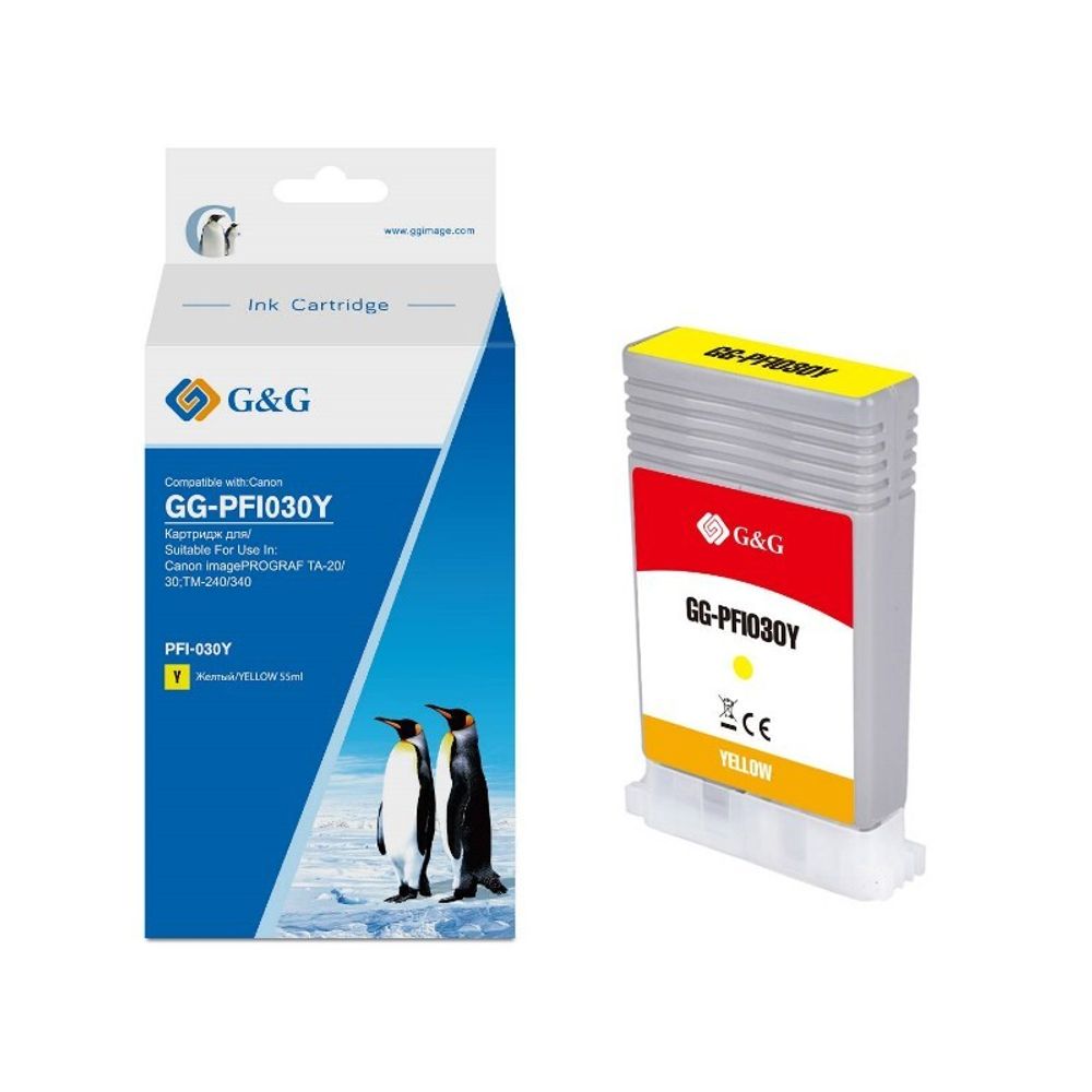 Картридж G&amp;G, аналог Canon PFI030Y (3492C001) для imagePROGRAF TA-20/TA-30/TM-240/TM-340 желтый 55ml