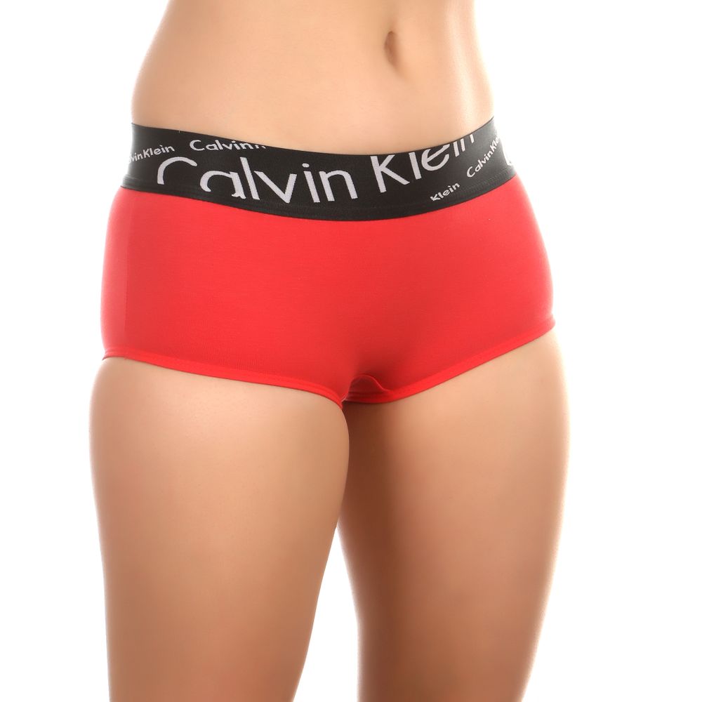 Женские трусы-шорты красные с черной резинкой Calvin Klein Women Red Black Italic Waistband