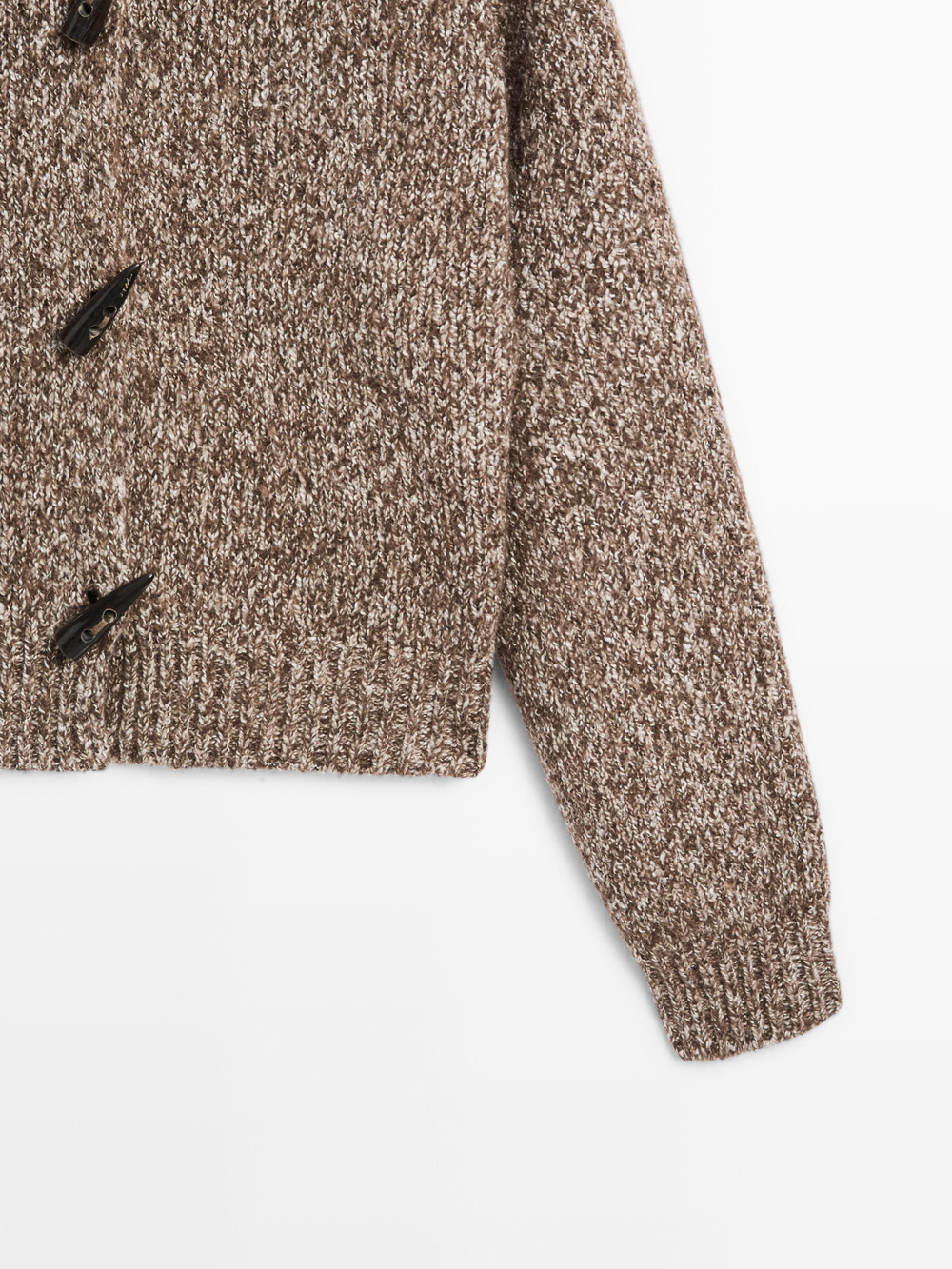 Massimo Dutti Кардиган из шерсти и хлопка с пуговицами в форме рога, шоколадный