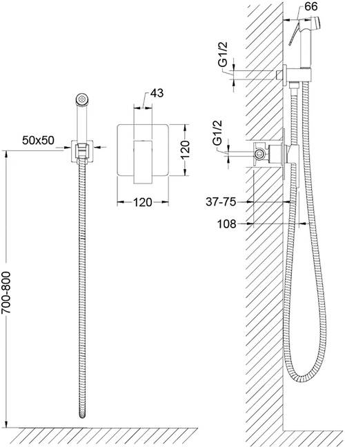 Смеситель с гигиеническим душем встраиваемый в стену BRUSHED GOLD Timo Selene (распродажа без упаковки)