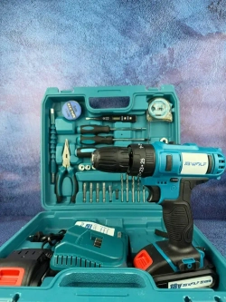 Дрель шуруповерт аккумуляторный TibWolf 18V 2 АКБ с набором инструментов 24 насадки и перчатки в наборе