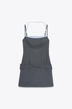 ZARA КОМБИНИРОВАННОЕ ПЛАТЬЕ В ПОЛОСКУ, СЕРО-СИНИЙ