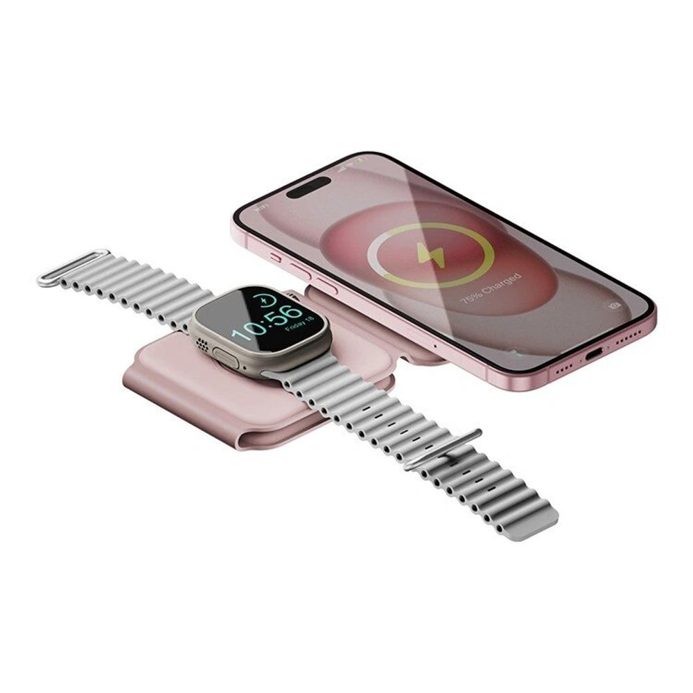 Беспроводное зарядное устройство EnergEA Bazic GoMag Trio PLUS magnetic wireless foldable 15W, Pink (GM-TRIOPLUS-PNK)