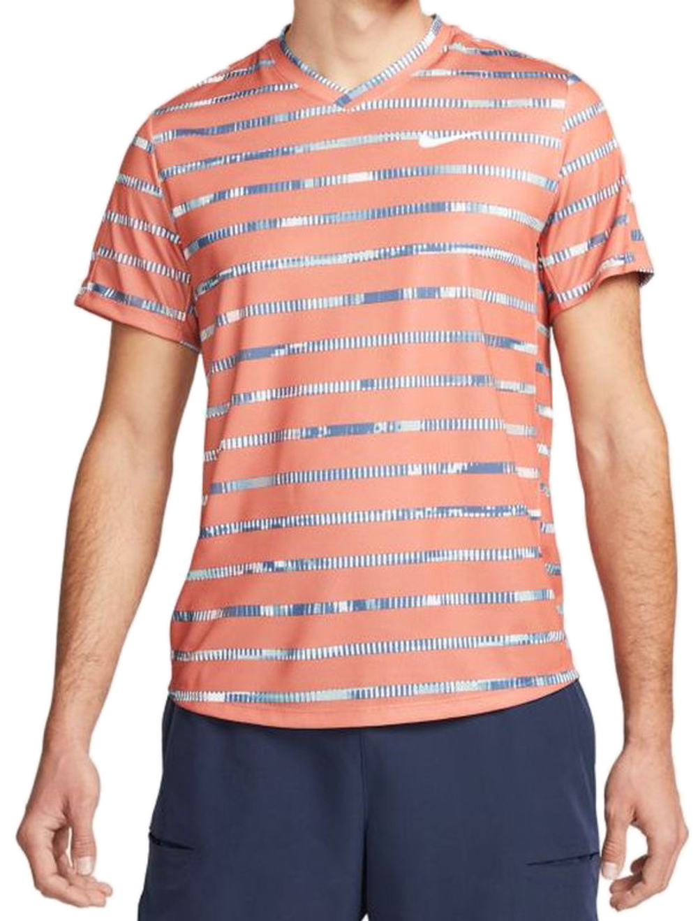 Мужская теннисная футболка Nike Court Dri-Fit Striped Victory Top M - madder root/white