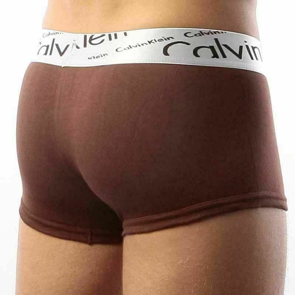 Мужские трусы хипсы коричневые с косой резинкой Calvin Klein Steel Boxer Italics Brown