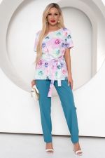 Костюм брючный Флай (принт/бирюза) К11-37/7 Nikol (Акция)