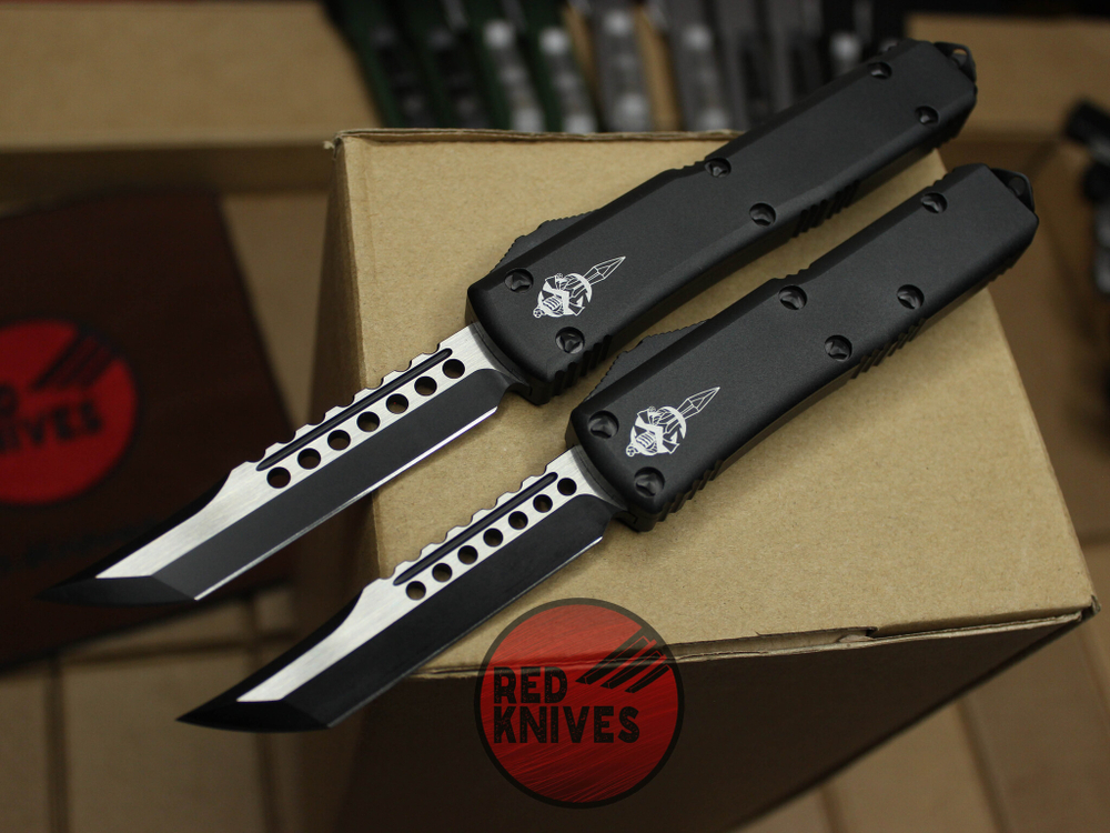 Нож Microtech UTX-85 A+++ Hellhound H/E - черная рукоять, черный клинок