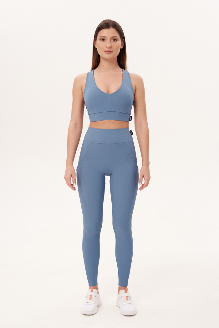 Легинсы в рубчик с высокой талией и карманами