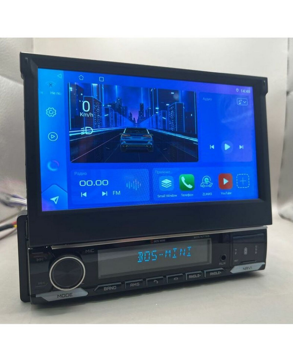 Автомагнитола Bos-Mini BOS-N776S DSP Android/2+32GB Выездной экран.